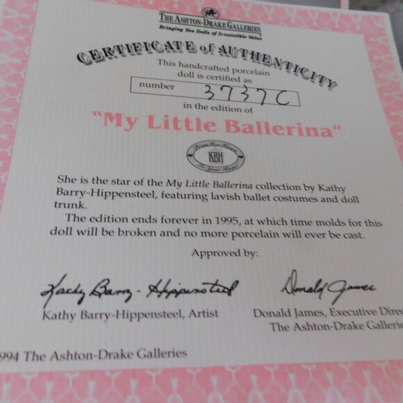 Ashton-Drake Galleries My Little Ballerina Porcelain Doll COA NIB - Picture 3 of 12